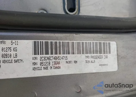 2011 Chrysler 300C z USA, uszkodzony, nr VIN 2C3CA6CT4BH514715